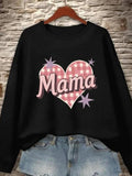 Women'WB shield Plaid Heart & Letter Print Drop Shoulder TNF Lined Pullover, Casual Long Sleeve Crew Neck Sweatshirt for...