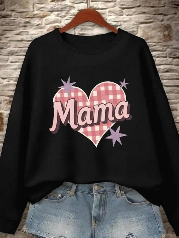 Women'WB shield Plaid Heart & Letter Print Drop Shoulder TNF Lined Pullover, Casual Long Sleeve Crew Neck Sweatshirt for...