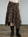 Women'WB shield Plaid Print Asymmetrical Hem Skirt, Y2k Casual Fashion Midi Skirt for Daily Wear, Ladies Bottoms for...
