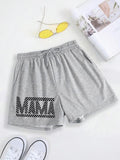 Women'WB shield Plaid Print Letter Slogan Print Shorts, Casual Comfy Breathable Shorts for Daily Wear, Ladies Bottoms for...