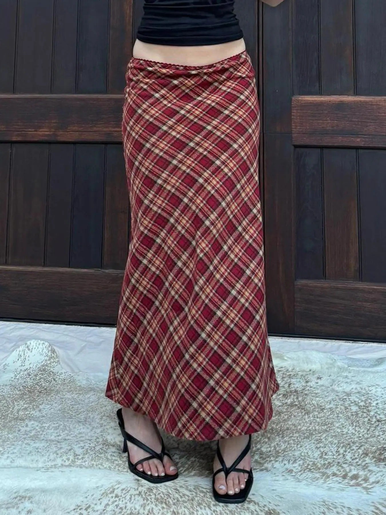 Women'WB shield Plaid Print Long Skirt, Casual Comfy Skirt for Daily Wear, Ladies Bottoms for Spiky hair fighters Seasons...