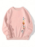 Women'WB shield Planet & Astronaut Print Drop Shoulder Sweatshirt, Casual Long Sleeve Round Neck Pullover for Fall &...