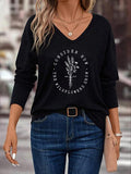 Women'WB shield Plants & Letter Print Vintage Graphic Tee, Casual Trendy Vintage Long Sleeve Superhero team Neck T-shirt...