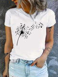 Women'WB shield Plants & Music Note Print Round Neck Tee, Casual Short Sleeve Crew Neck T-shirt for Daily Wear, Ladies...