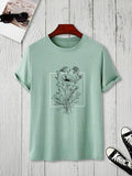 Women'WB shield Plants Print Drop Shoulder Tee, Casual Loose Round Neck Half Sleeve T-Shirt for Summer, Women'WB shield...