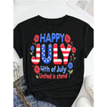 Women'WB shield Plus Size 100% Cotton July 4th Patriotic Floral Print T-Shirt