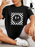 Women'WB shield Plus Size Cartoon TNF Print Drop Shoulder Tee, Street Short Sleeve Round Neck T-Shirt, Plus Size Clothing...