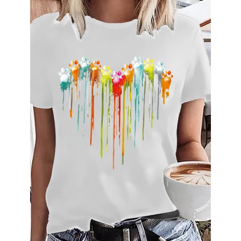 Women'WB shield Plus Size Casual T-Shirt, Heart Print
