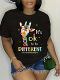 Women'WB shield Plus Size Giraffe & Slogan Print Round Neck Tee, Casual Crew Neck Short Sleeve T-Shirt, Plus Size Tops...