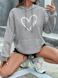 Women'WB shield Plus Size Heart & Letter Print Drawstring Hoodie, Fashion Casual Pocket Hooded Sweatshirt for Daily Wear,...