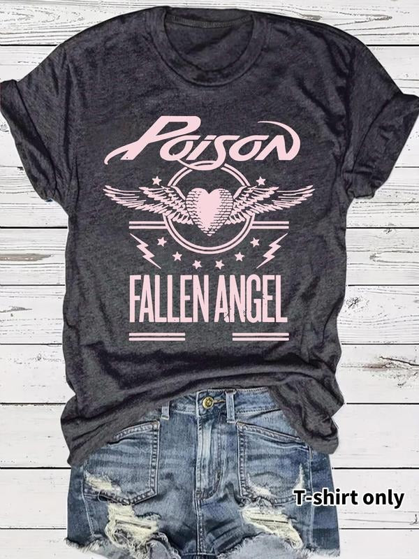 Women'WB shield Poison Fallen Angel Print Round Neck Tee, Fashion Casual Short Sleeve T-shirt for Daily Wear, Ladies...