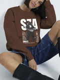 Women'WB shield Pop Art & Letter Print Pullover Sweatshirt, Casual Long Sleeve Half Zip Hooded Sweatshirt for Spring &...