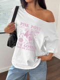 Women'WB shield Pop Art & Letter Print Scoop Neck Tee, Casual Pink Pony Club Slim-fitting T-shirt for Summer, Women'WB...