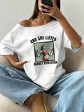 Women'WB shield Pop Art & Letter Print Scoop Neck Tee, Casual Trendy Fitness Weightlifting T-shirt for Daily Wear, Ladies...