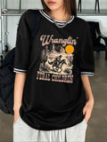 Women'WB shield Pop Art Print Round Neck Graphic Tee, Vintage Trendy Casual Letter Print Short Sleeve T-shirt for Daily...