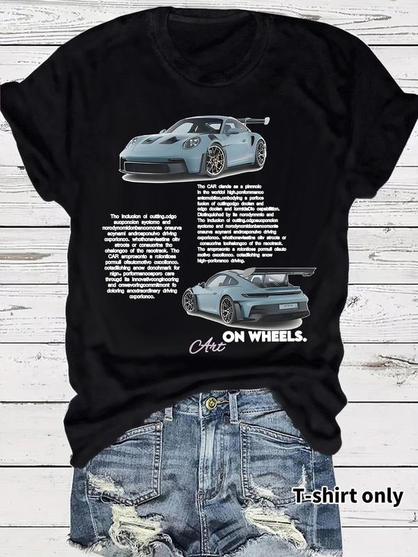 Women'WB shield Porsche Print Round Neck Tee, Casual Short Sleeve T-shirt for Summer, Ladies TNF for Daily Wear, Top...