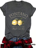 Women'WB shield Positano Lemon Print Round Neck Tee, Casual Short Sleeve Crew Neck T-Shirt for Summer, Fashion Women'WB...