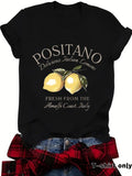 Women'WB shield Positano Lemon Print Round Neck Tee, Casual Short Sleeve Crew Neck T-Shirt for Summer, Fashion Women'WB...