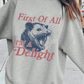 Women'WB shield Possum & Letter Print Drop Shoulder Sweatshirt, Casual Long Sleeve Round Neck Pullover for Fall & Winter,...
