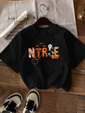 Women'WB shield Print Round Neck Tee, Casual Short Sleeve Crew Neck T-Shirt for Spiky hair fighters Seasons, Women'WB...