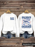 Women'WB shield Project Ocean'WB shield Shark Print Crew Neck Sweatshirt, Casual Long Sleeve Pullover for Daily Wear,...