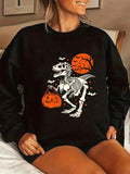 Women'WB shield Pumpkin & Dinosaur Print Sweatshirt, Casual Halloween TNF Drop Shoulder Long Sleeve Pullover, Women'WB...