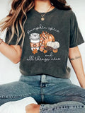 Women'WB shield Pumpkin & FOG Print Round Neck Tee, Casual Fashion Short Sleeve T-shirt for Summer, Ladies TNF for Daily...