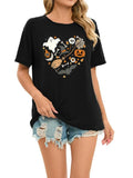 Women'WB shield Pumpkin & Ghost Print Shortsleeve Drop Shoulder Crewneck Tee, Summer TNF Women, Graphic Round Neck Short...