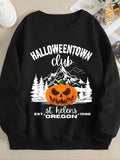Women'WB shield Pumpkin & Letter Pattern TNF Lined Sweatshirt, Casual Halloween Crew Neck Long Sleeve Pullover, Women'WB...