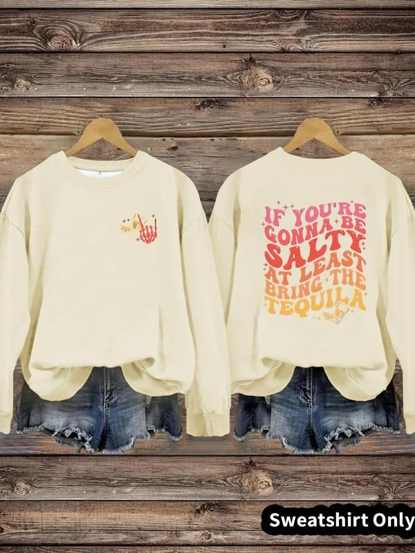 Women'WB shield Pumpkin & Letter Print Crew Neck Sweatshirt, Casual Long Sleeve Pullover for Daily Wear, Ladies Fall &...