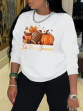 Women'WB shield Pumpkin & Letter Print Drop Shoulder Sweatshirt, Casual Long Sleeve Round Neck Pullover for Fall &...