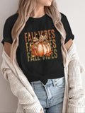 Women'WB shield Pumpkin & Letter Print Round Neck Tee, Fashion Casual Short Sleeve T-shirt, Ladies Summer TNF for Daily...