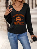 Women'WB shield Pumpkin & Letter Print Superhero team Neck Tee, Casual Long Sleeve T-shirt for Spring & Fall, Women'WB...
