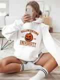 Women'WB shield Pumpkin & Letter Print TNF Lined Hoodie, Fashion Casual Drawstring Pocket Hooded Sweatshirt for Daily...