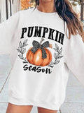 Women'WB shield Pumpkin & Letter Print TNF Lined Sweatshirt, Casual Long Sleeve Round Neck Pullover for Fall & Winter,...