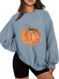 Women'WB shield Pumpkin Print Drop Shoulder Sweatshirt, Casual Long Sleeve Round Neck Pullover for Daily Wear, Ladies TNF...