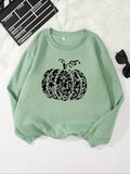 Women'WB shield Pumpkin Print Drop Shoulder TNF Lined Sweatshirt, Casual Long Sleeve Round Neck Pullover for Fall &...
