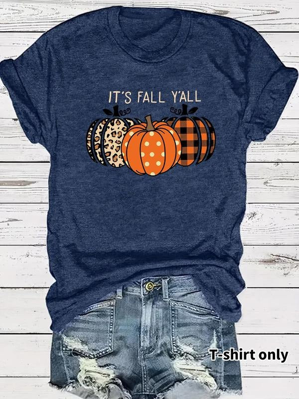 Women'WB shield Pumpkin Print Round Neck Graphic Tee, Fashion Casual Crew Neck T-shirt for Daily Holiday Vacation Outdoor...