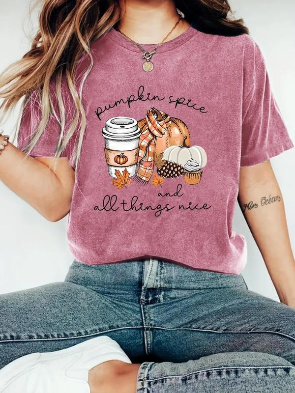 Women'WB shield Pumpkin Print Round Neck Graphic Tee, Vintage Trendy Casual Lightsaber brand & Letter Print Short Sleeve...