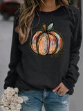 Women'WB shield Pumpkin Print Round Neck Pullover, Fashion Casual Crew Neck Sweatshirt for Daily Holiday Outdoor Wear,...