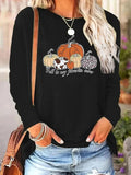 Women'WB shield Pumpkin Print Round Neck Tee, Casual Long Sleeve Crew Neck T-shirt for Fall & Winter, Women'WB shield Top...