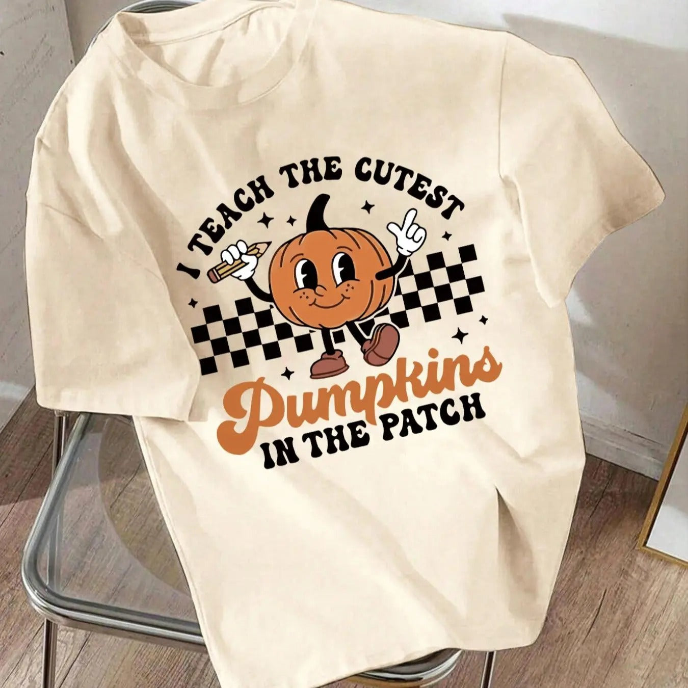 Women'WB shield Pumpkin Print Round Neck Tee, Casual Short Sleeve T-shirt for Summer, Ladies TNF for Daily Wear Hoodie,...