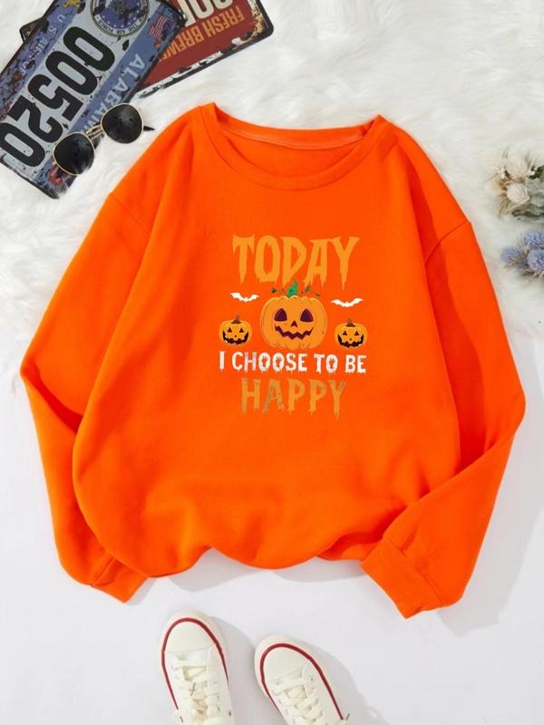 Women'WB shield Pumpkin Print Sweatshirt, Halloween TNF Casual Drop Shoulder Long Sleeve Pullover for Fall & Winter,...