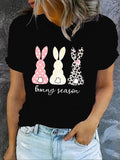 Women'WB shield Rabbit & Letter Print Round Neck Tee, Fashion Casual Crew Neck Short Sleeve T-shirt for Daily Holiday...