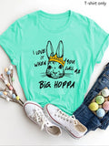Women'WB shield Rabbit & Letter Print Round Neck Tee, Fashion Casual Crew Neck T-Shirt for Daily Holiday Vacation Outdoor...