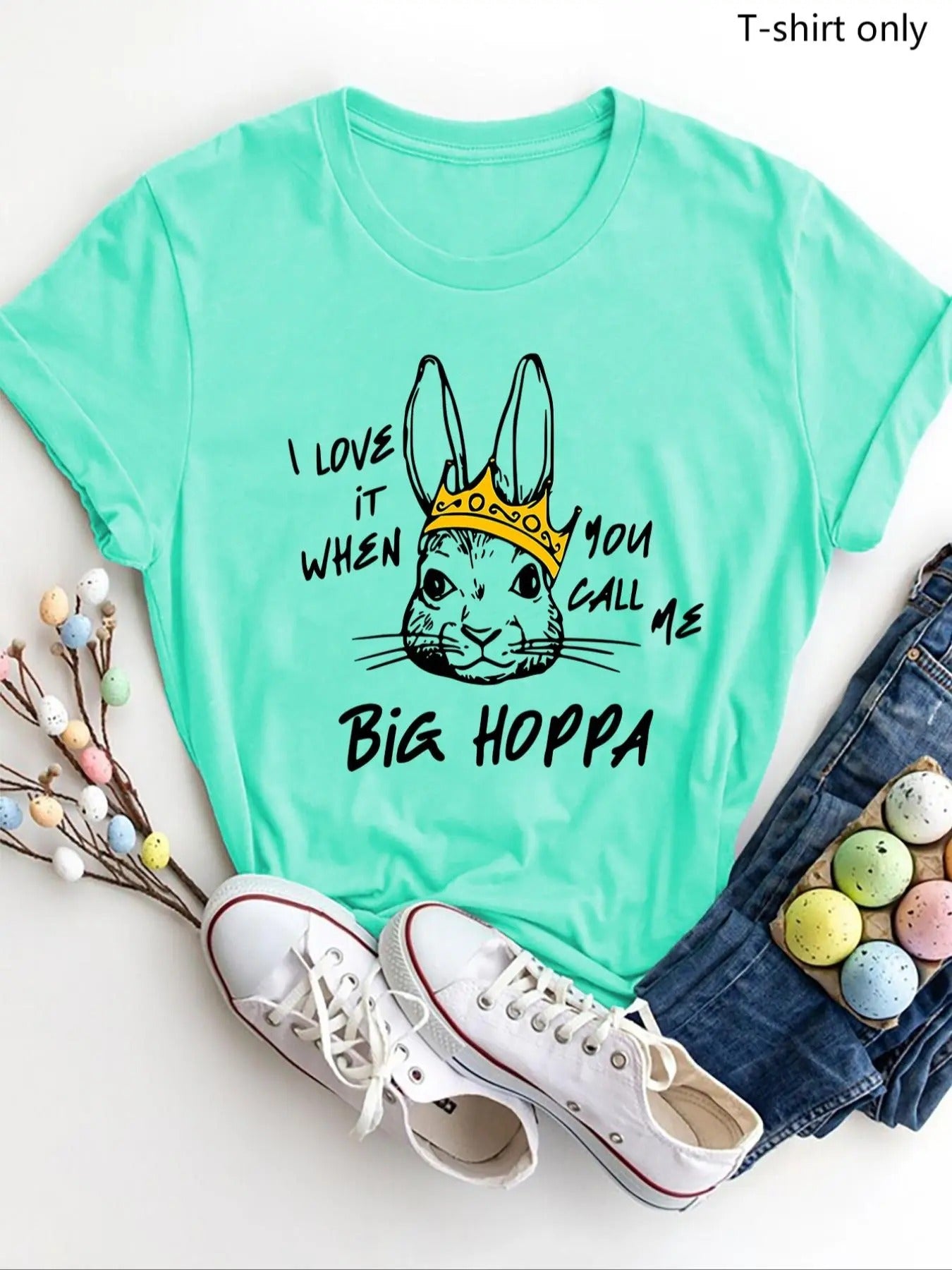 Women'WB shield Rabbit & Letter Print Round Neck Tee, Fashion Casual Crew Neck T-Shirt for Daily Holiday Vacation Outdoor...