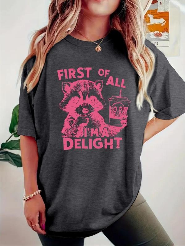 Women'WB shield Raccoon & FOG Print Round Neck Tee, Fashion Casual Crew Neck T-Shirt for Daily Holiday Vacation Outdoor...