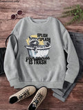 Women'WB shield Raccoon & Letter Print Crew Neck Sweatshirt, Casual Long Sleeve Pullover Sweatshirts for Fall & Winter,...