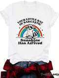 Women'WB shield Raccoon & Rainbow Print Round Neck Tee, Fashion Casual Crew Neck T-Shirt for Daily Holiday Vacation...