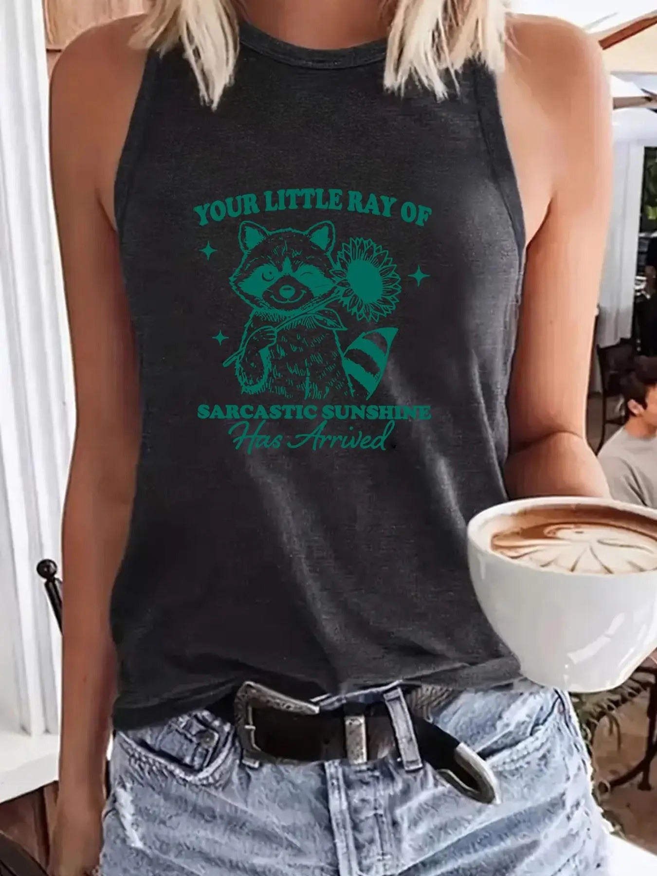 Women'WB shield Raccoon Graphic Print Round Neck Tank Top, Casual Sleeveless Top for Summer, Ladies TNF for Daily Wear,...